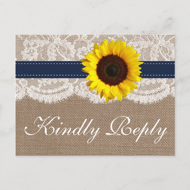 The Rustic Sunflower Wedding Collection - Navy Invitation Postcard (Front)