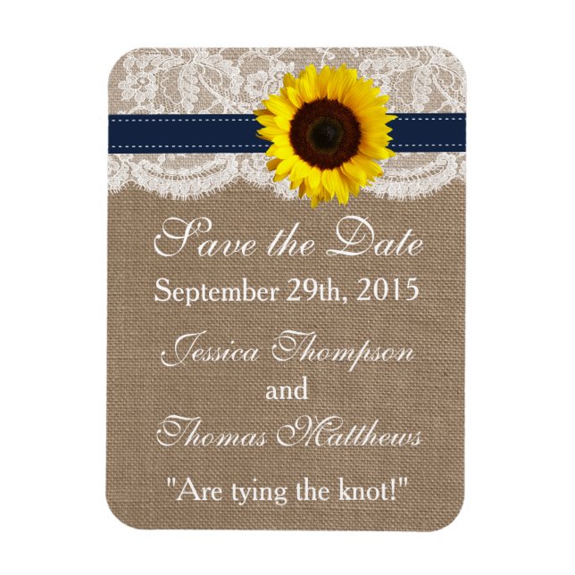 The Rustic Sunflower Wedding Collection - Navy Magnet (Vertical)