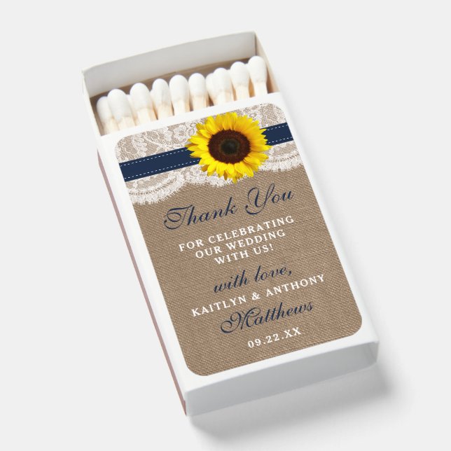 The Rustic Sunflower Wedding Collection - Navy Matchboxes (Front Open)