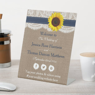 The Rustic Sunflower Wedding Collection - Navy Pedestal Sign
