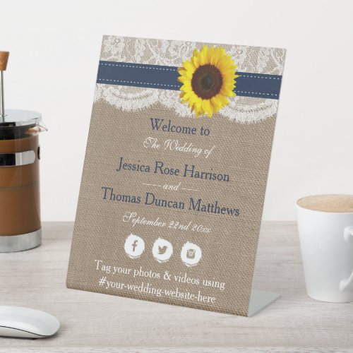 The Rustic Sunflower Wedding Collection _ Navy Pedestal Sign