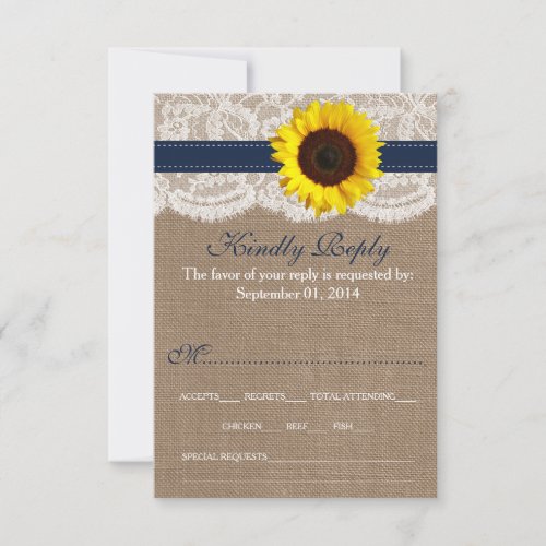 The Rustic Sunflower Wedding Collection _ Navy RSVP Card
