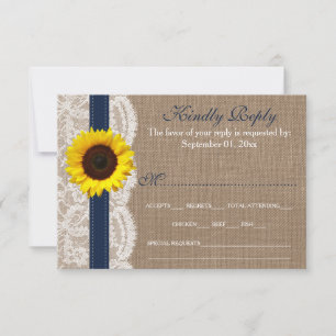 The Rustic Sunflower Wedding Collection - Navy RSVP Card