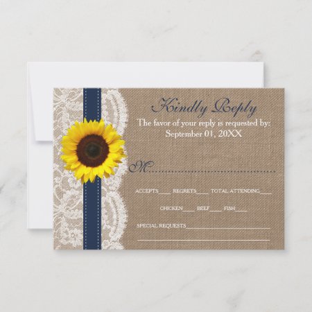 The Rustic Sunflower Wedding Collection - Navy Rsvp Card