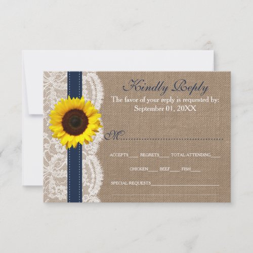 The Rustic Sunflower Wedding Collection _ Navy RSVP Card