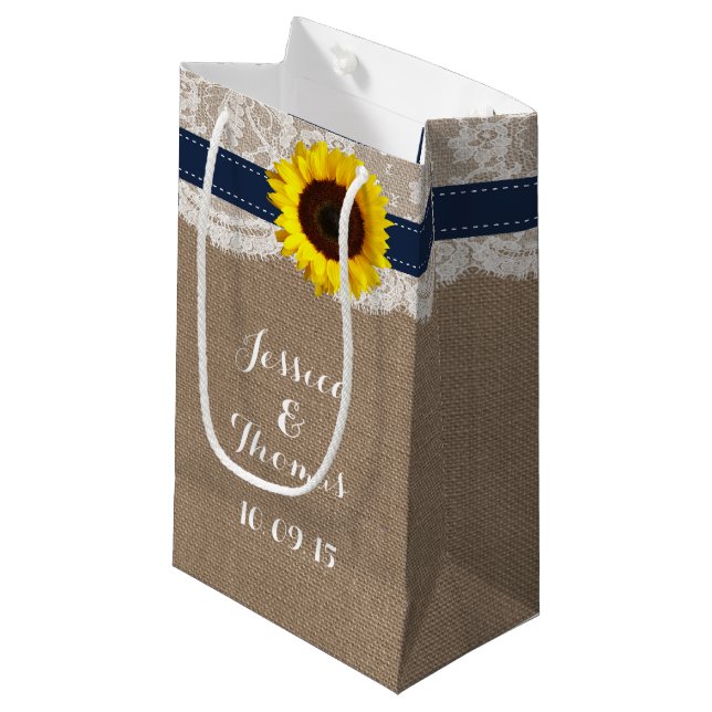 The Rustic Sunflower Wedding Collection - Navy Small Gift Bag (Front Angled)