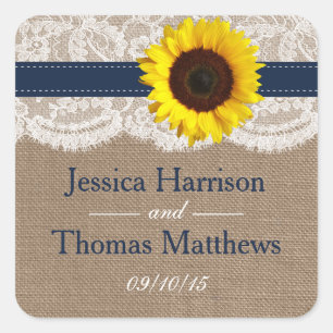 The Rustic Sunflower Wedding Collection - Navy Square Sticker