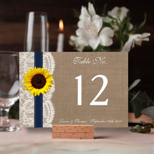 The Rustic Sunflower Wedding Collection _ Navy Table Number