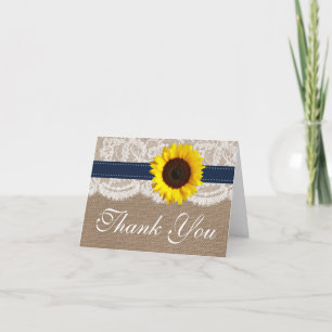 The Rustic Sunflower Wedding Collection - Navy Thank You Card