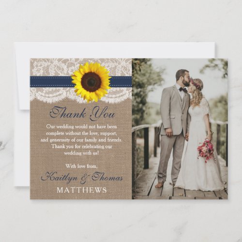 The Rustic Sunflower Wedding Collection _ Navy Thank You Card