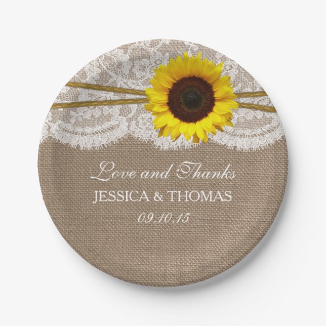 The Rustic Sunflower Wedding Collection Paper Plates (Front)
