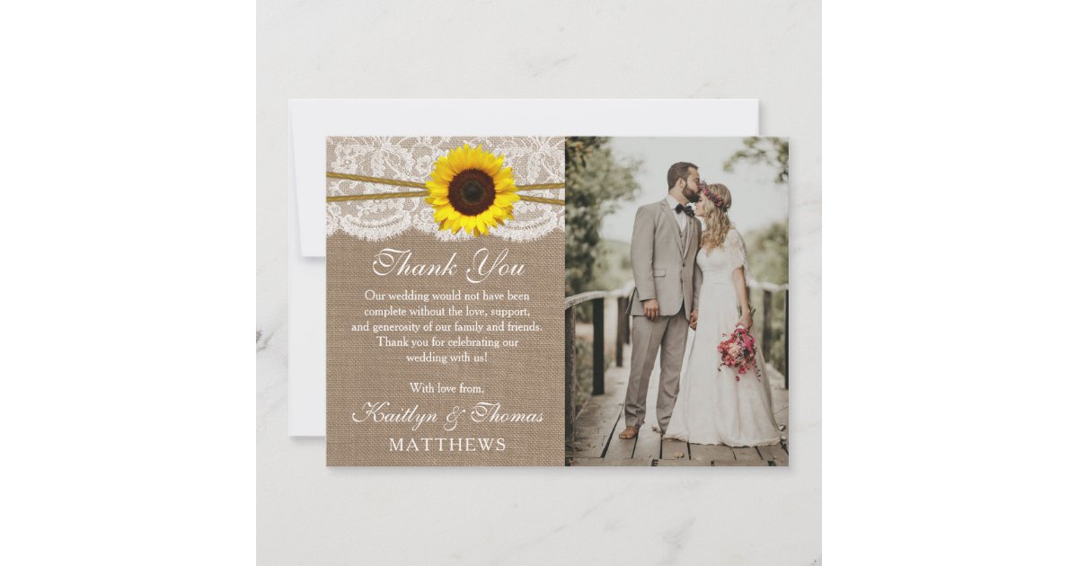 The Rustic Sunflower Wedding Collection Photo Thank You Card | Zazzle