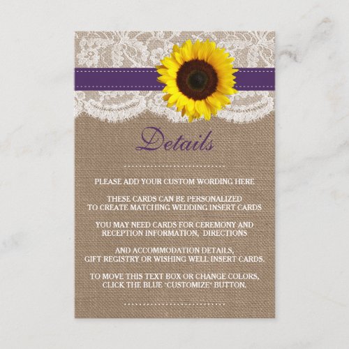 The Rustic Sunflower Wedding Collection _ Purple Enclosure Card