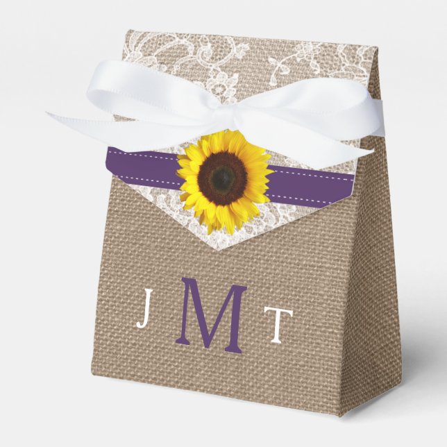 The Rustic Sunflower Wedding Collection - Purple Favor Boxes (Front Side)