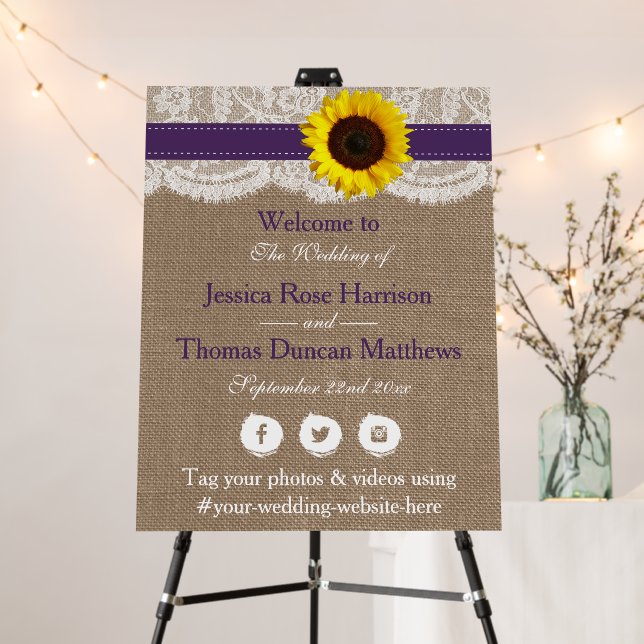 The Rustic Sunflower Wedding Collection - Purple Foam Board (In Situ (Stand))