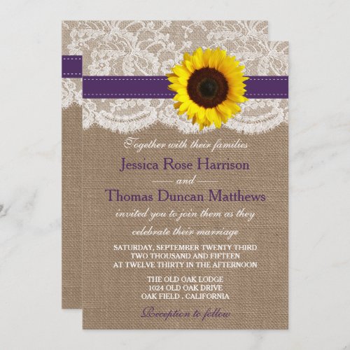 The Rustic Sunflower Wedding Collection _ Purple Invitation