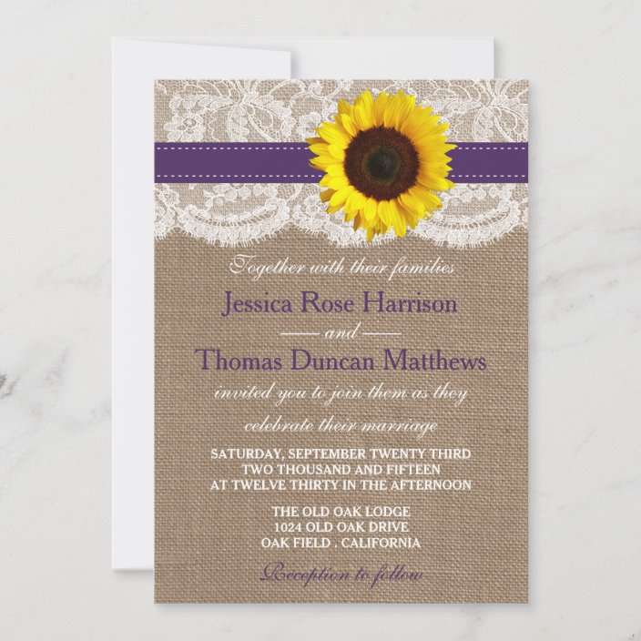 The Rustic Sunflower Wedding Collection - Purple Invitation