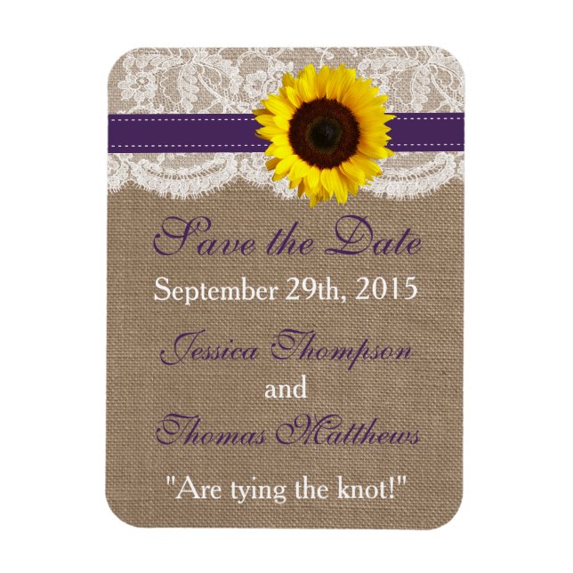 The Rustic Sunflower Wedding Collection - Purple Magnet (Vertical)
