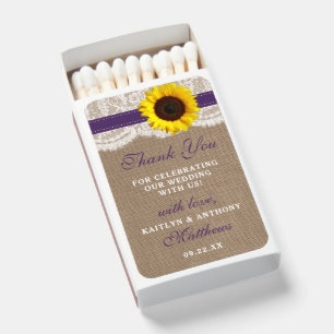 The Rustic Sunflower Wedding Collection - Purple Matchboxes