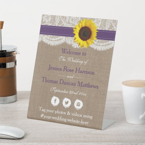 The Rustic Sunflower Wedding Collection _ Purple Pedestal Sign