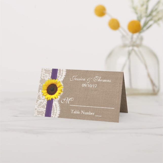 The Rustic Sunflower Wedding Collection - Purple Place Card (Front)