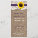 The Rustic Sunflower Wedding Collection - Purple Program<br><div class="desc">The rustic sunflower collection is a stunning design featuring a lovely rustic burlap effect background with a romantic vintage white lace effect trim finished with a stunning sunflower and purple ribbon. These programs can be personalized for your special occasion and would make the perfect template for weddings, bridal showers, engagement...</div>