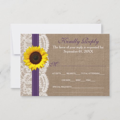 The Rustic Sunflower Wedding Collection _ Purple RSVP Card