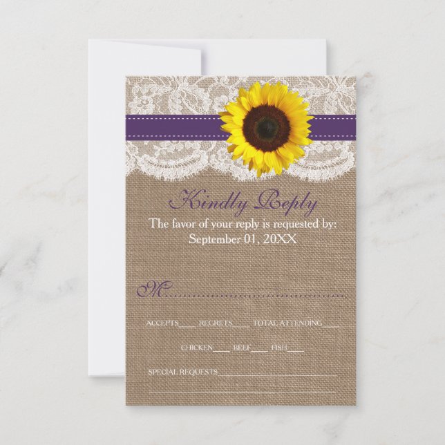 The Rustic Sunflower Wedding Collection - Purple RSVP Card (Front)