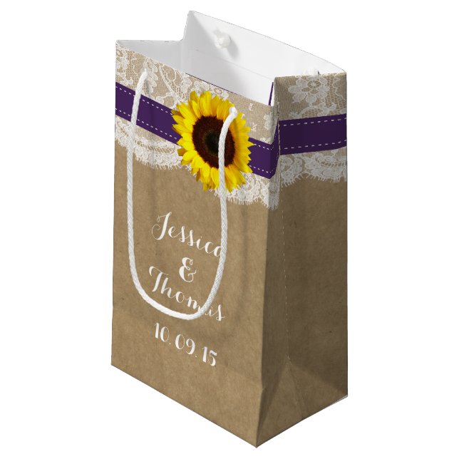 The Rustic Sunflower Wedding Collection - Purple Small Gift Bag (Front Angled)