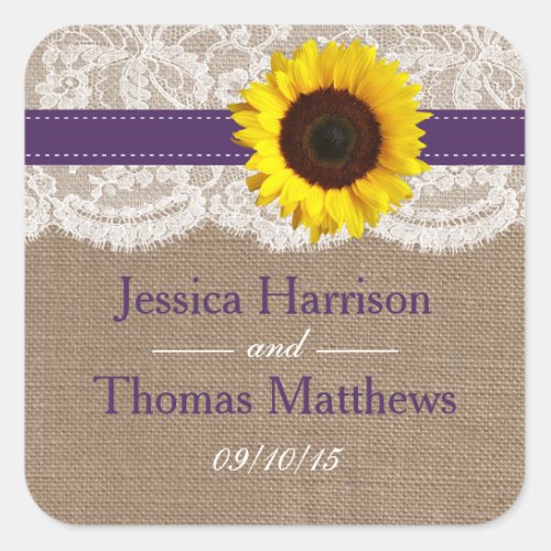 The Rustic Sunflower Wedding Collection _ Purple Square Sticker