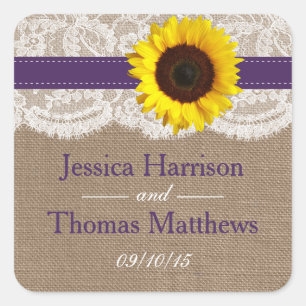 The Rustic Sunflower Wedding Collection - Purple Square Sticker
