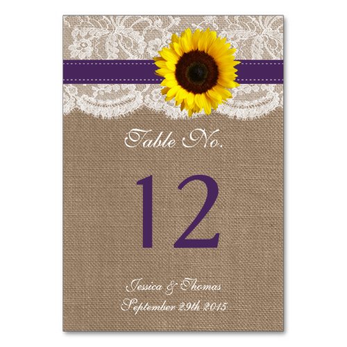 The Rustic Sunflower Wedding Collection _ Purple Table Number