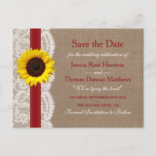 The Rustic Sunflower Wedding Collection _ Red Announcement Postcard