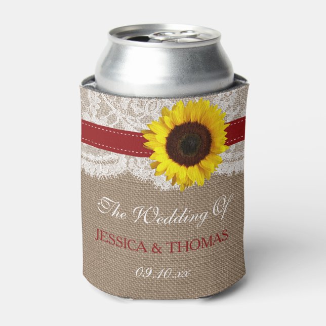 The Rustic Sunflower Wedding Collection - Red Can Cooler (Can Front)