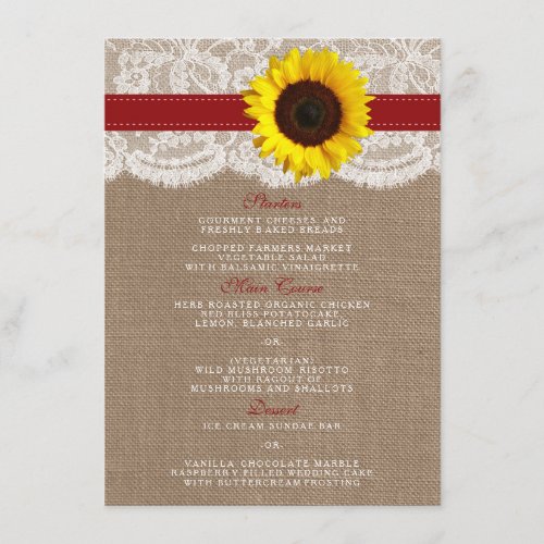 The Rustic Sunflower Wedding Collection _ Red Menu