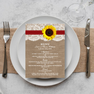 The Rustic Sunflower Wedding Collection - Red Menu