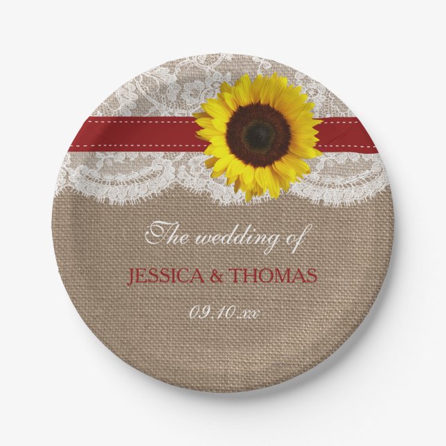 The Rustic Sunflower Wedding Collection - Red Paper Plates (Front)