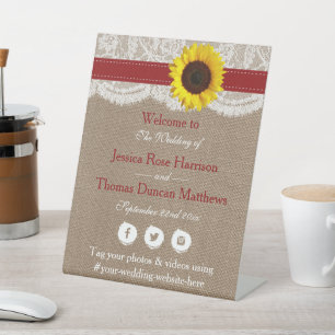 The Rustic Sunflower Wedding Collection - Red Pedestal Sign