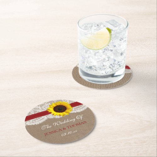 The Rustic Sunflower Wedding Collection _ Red Round Paper Coaster