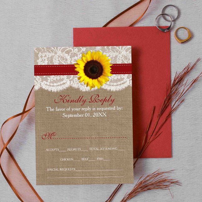 The Rustic Sunflower Wedding Collection - Red RSVP Card (Creator Uploaded)
