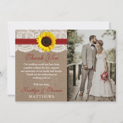 The Rustic Sunflower Wedding Collection _ Red Thank You Card
