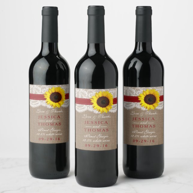 The Rustic Sunflower Wedding Collection - Red Wine Label (Bottles)