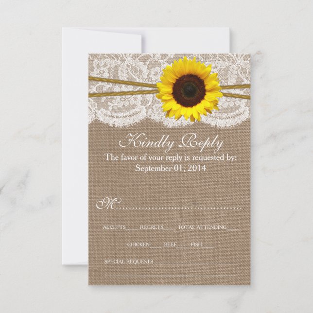The Rustic Sunflower Wedding Collection RSVP Cards (Front)