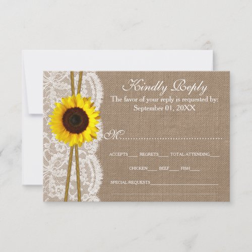 The Rustic Sunflower Wedding Collection RSVP Cards