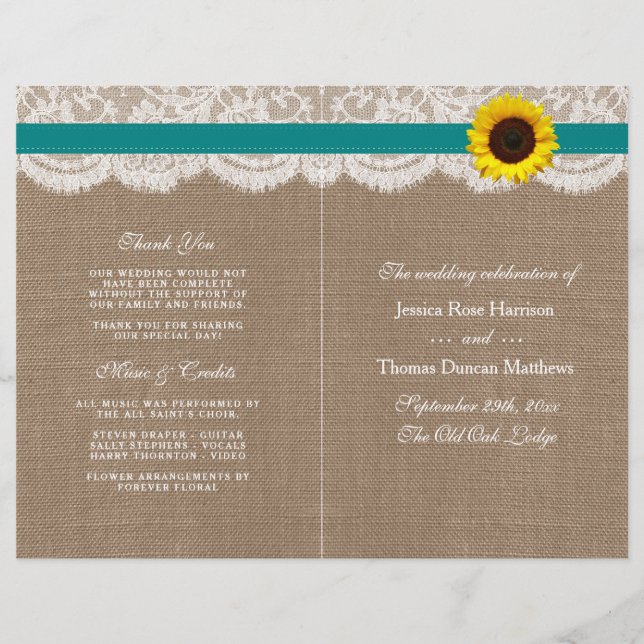 The Rustic Sunflower Wedding Collection - Teal (Front)