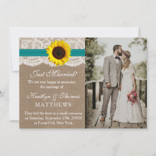 The Rustic Sunflower Wedding Collection - Teal Announcement