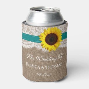 The Rustic Sunflower Wedding Collection - Teal Can Cooler