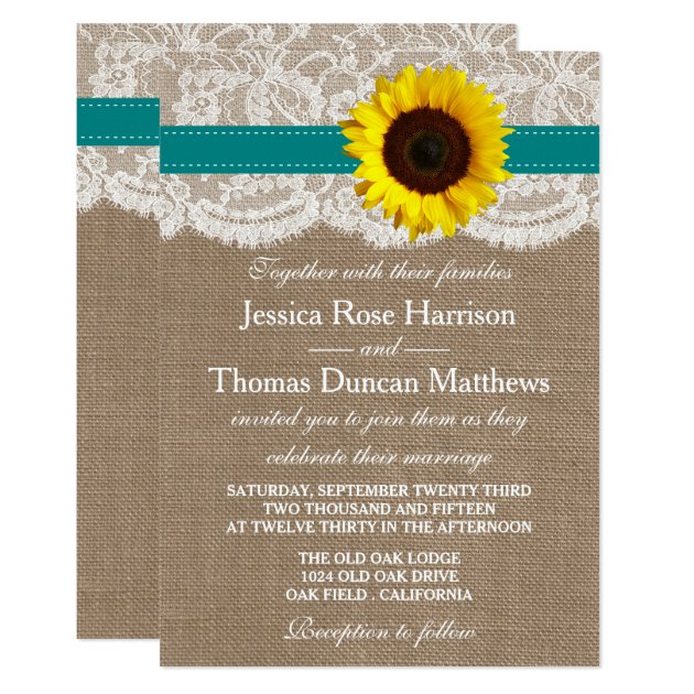 The Rustic Sunflower Wedding Collection - Teal Invitation