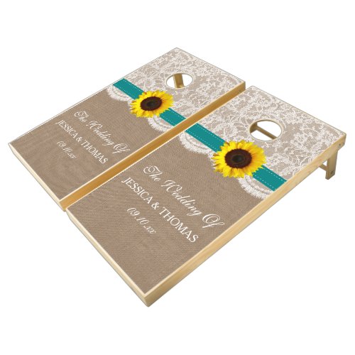 The Rustic Sunflower Wedding Collection _ Teal Cornhole Set