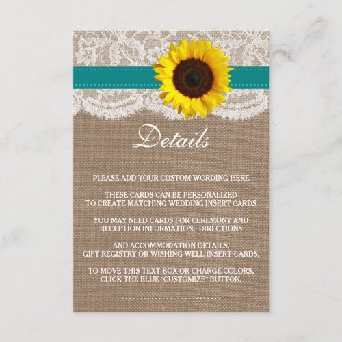 The Rustic Sunflower Wedding Collection _ Teal Enclosure Card